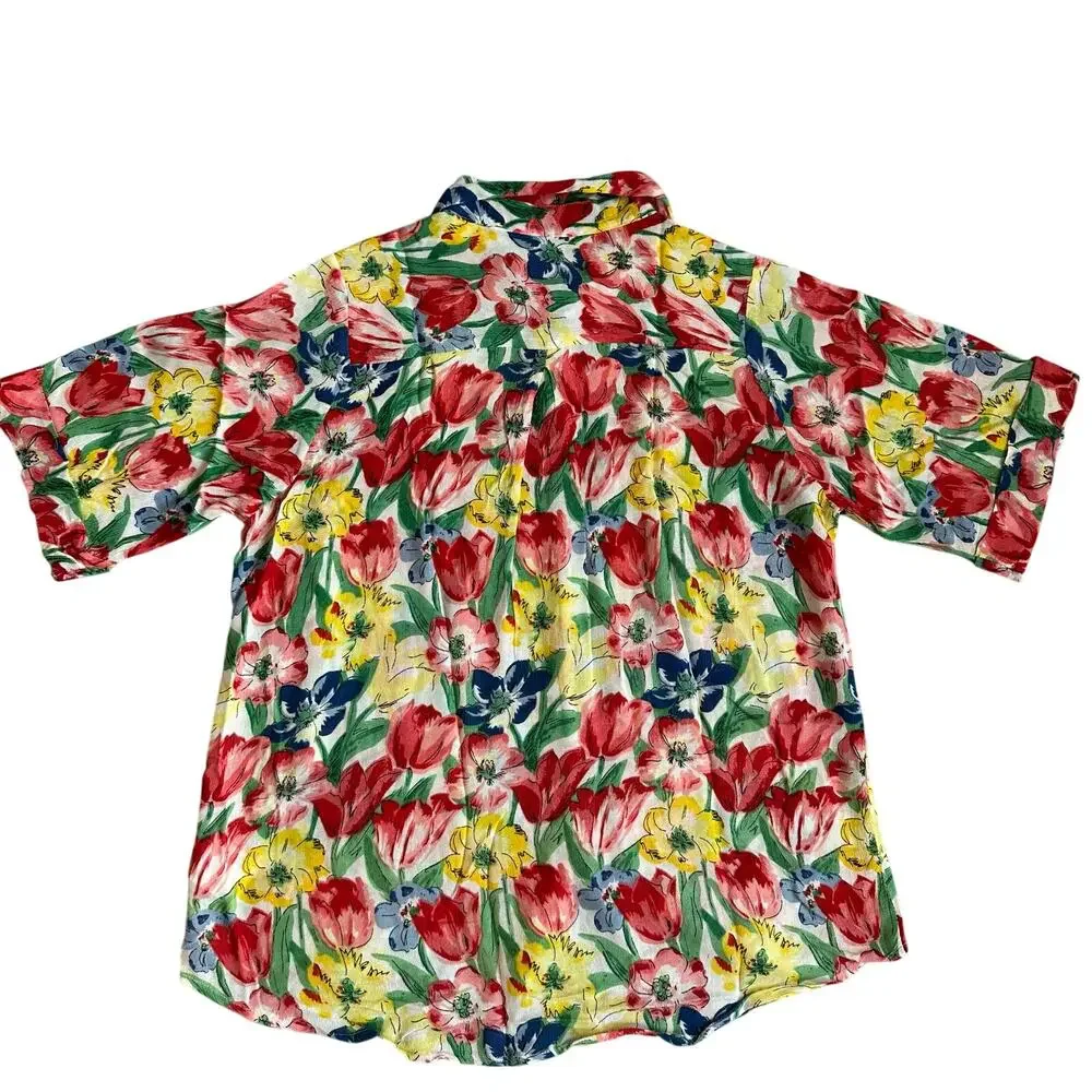 Compania Fantastica Multicolored, Floral, Short Sleeve Casual Button Down- M - Picture 2 of 9